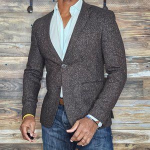 Sand Wool Blend Brown Geometric Double Vented Blazer Sport Jacket Size 37R